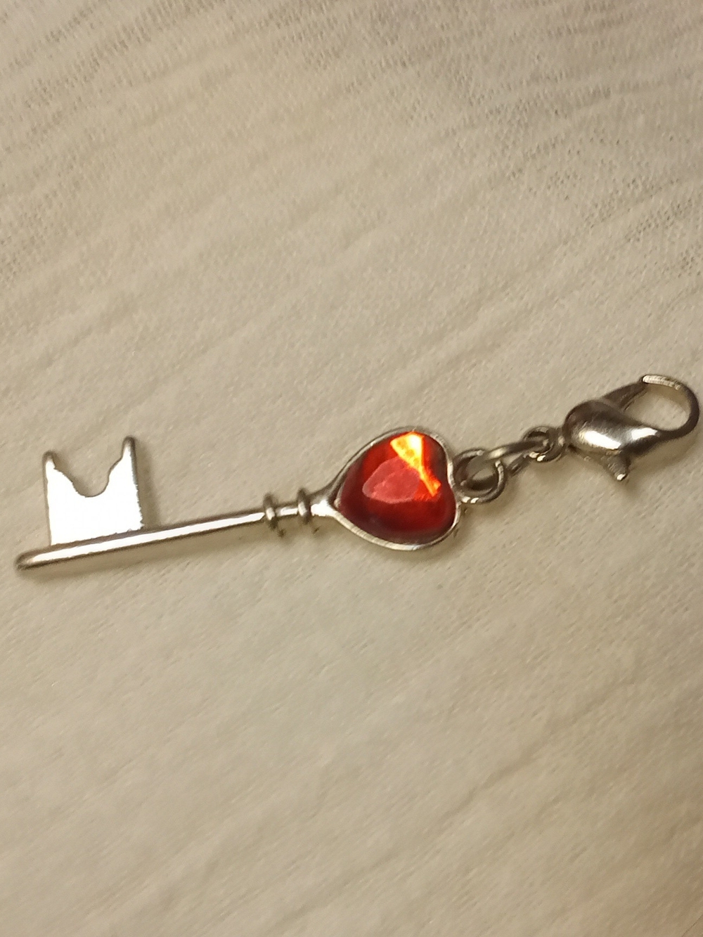 Silver Key Charm with Red Heart Accent